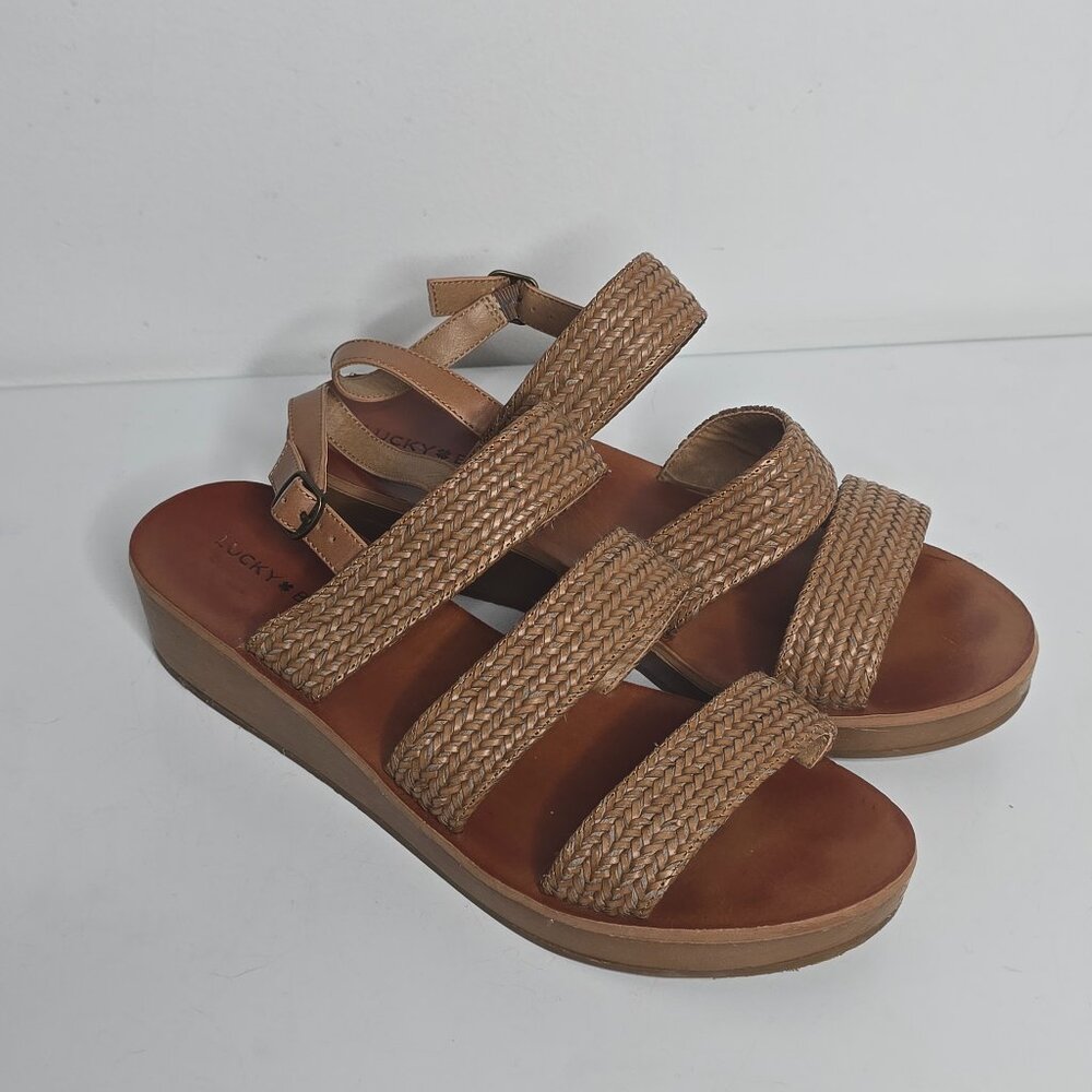 Lucky Brand Honnia Womens 11 M Sandals Brown Braided Strappy Slingback Shoes